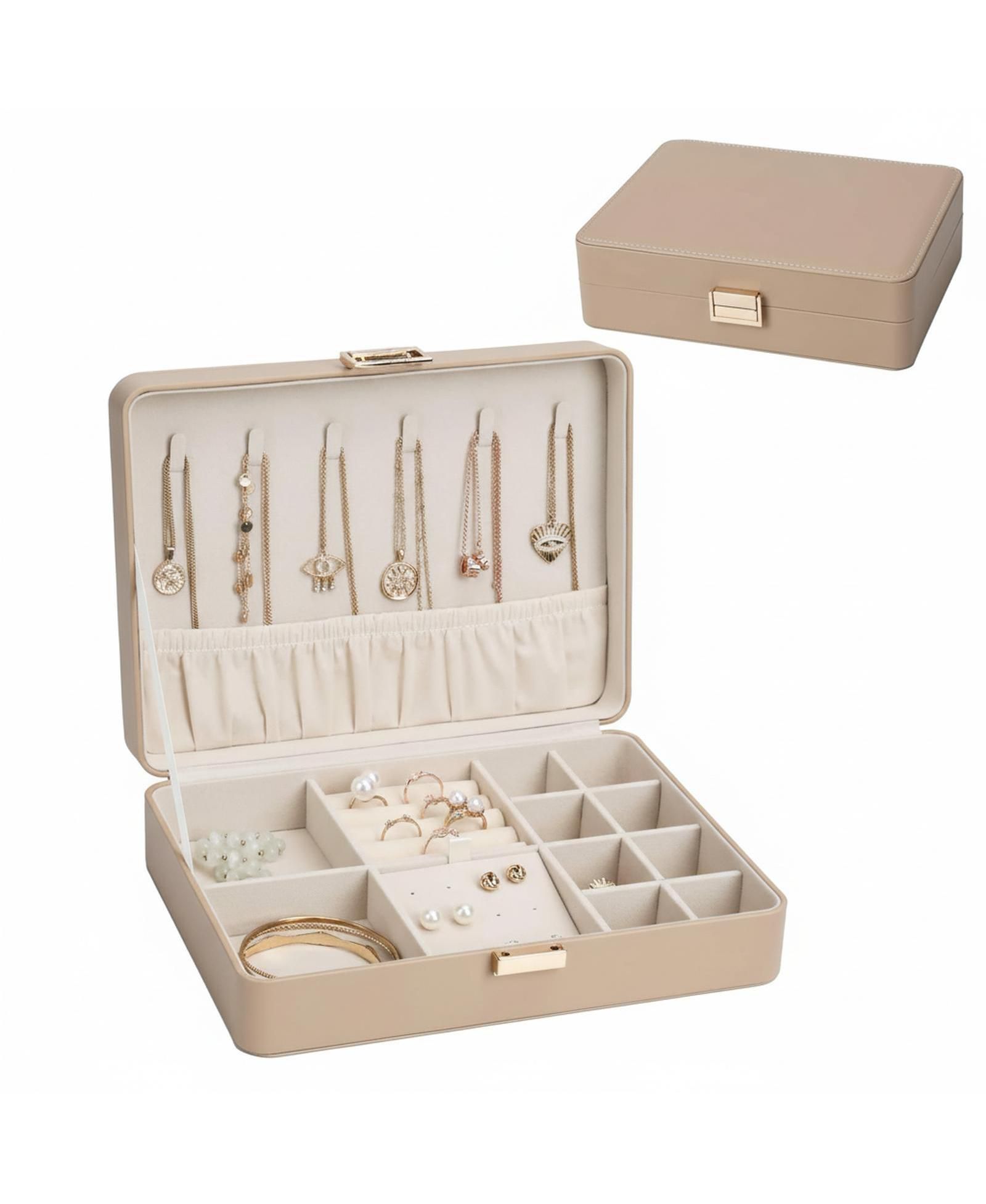 YIGII Leather Jewelry Box Elegant Small Chest Necklace Ring Earring Storage Portable Travel Home Use