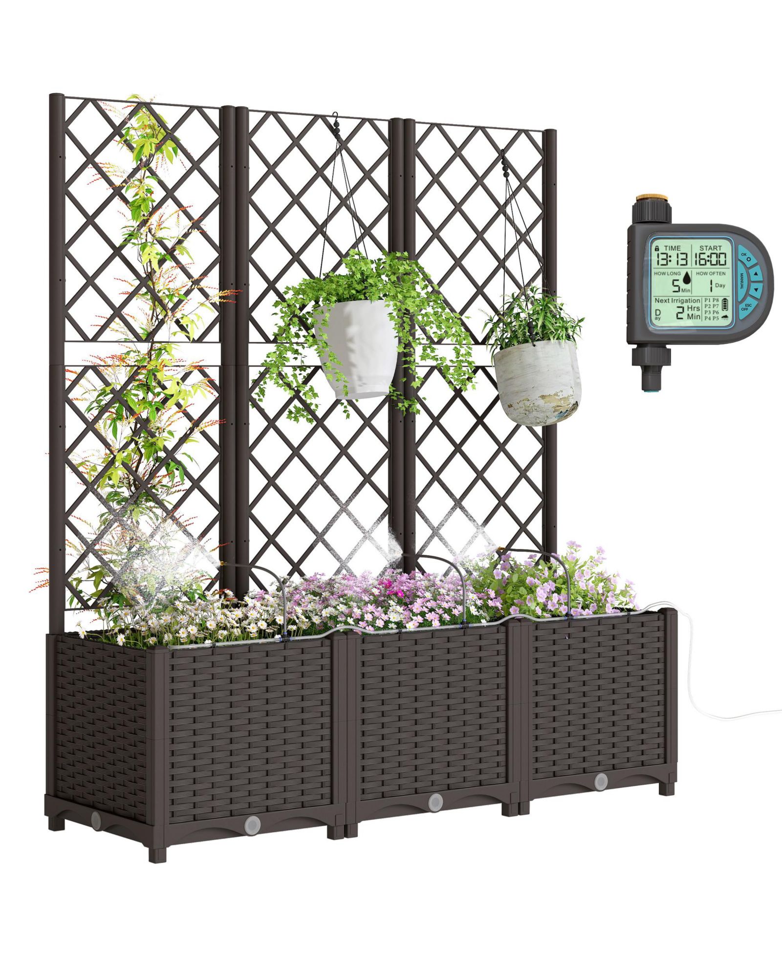 Набор из 3 шт. Outsunny Self-Watering Planter с решеткой, комплект для автополива