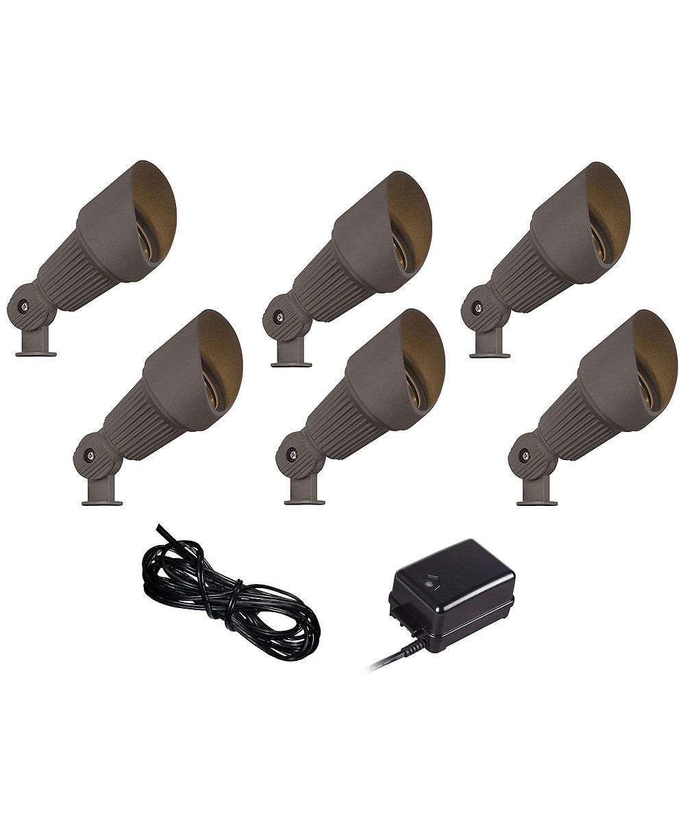 John Timberland 7 1/2" High Traditional 6-Piece Outdoor Landscape Spotlight Set Porch House LED Bulb Brown Bronze Finish Metal