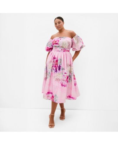 CITY CHIC Women's Rosalee Garden Print Puff Sleeve Midi Dress