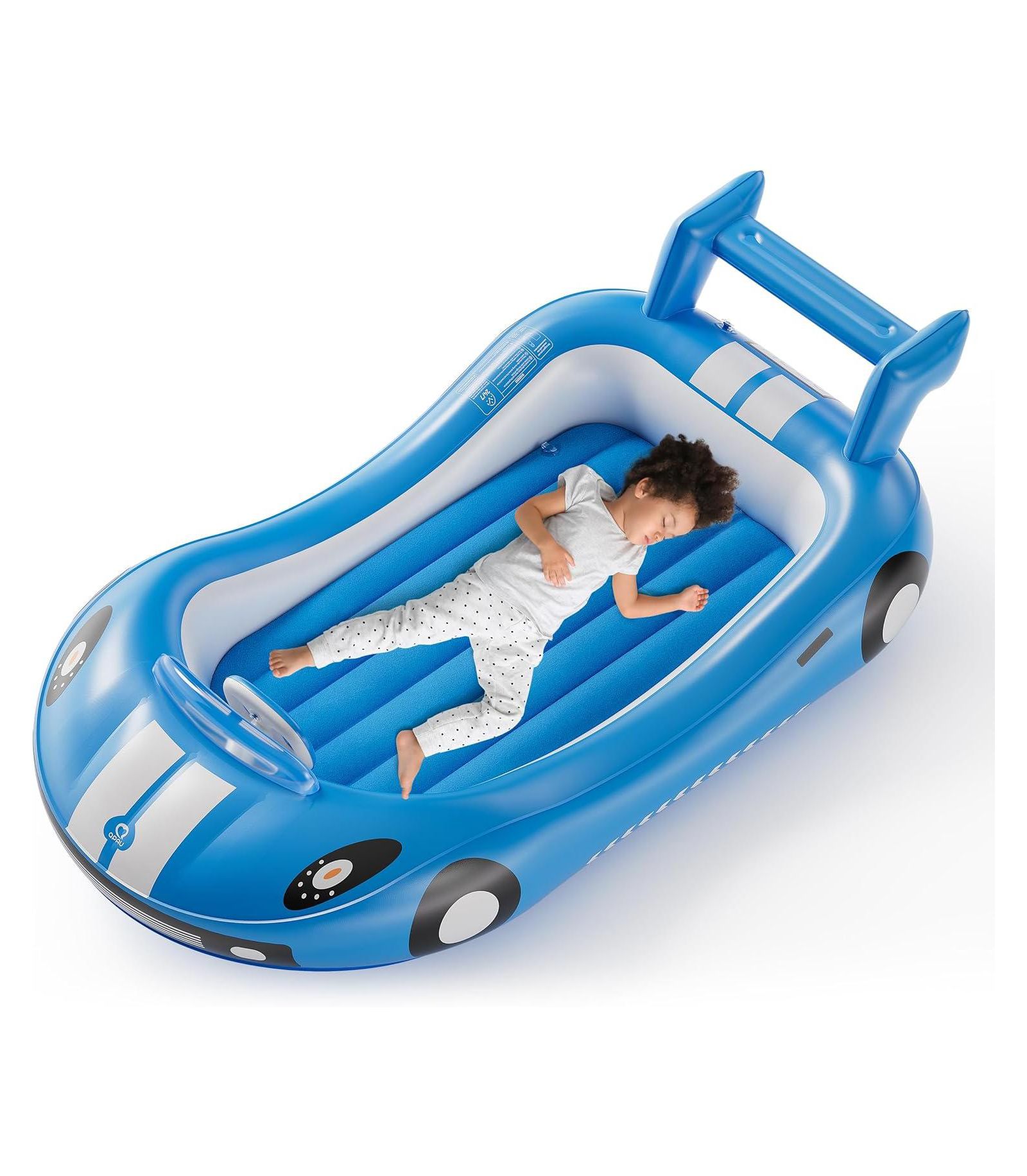 QPAU Inflatable Toddler Travel Bed with Sides, Portable Toddler Air Mattress for Travel and Home Use, Hand Pump Included