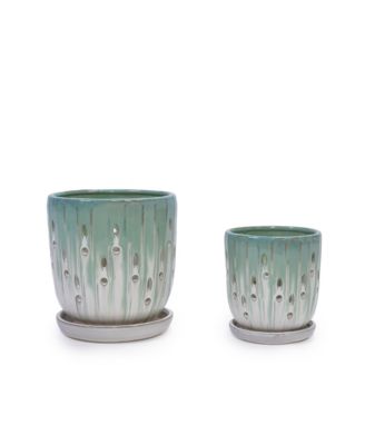 Clihome Handmade Gradient Ceramic Planter Set Indoor and Outdoor Flower Pots for Orchids