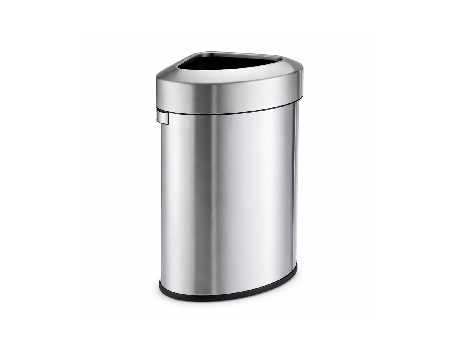 Home Zone Living 16 Gallon Stainless Steel Open Top Trash Can with Triangular Corner Design, Silver