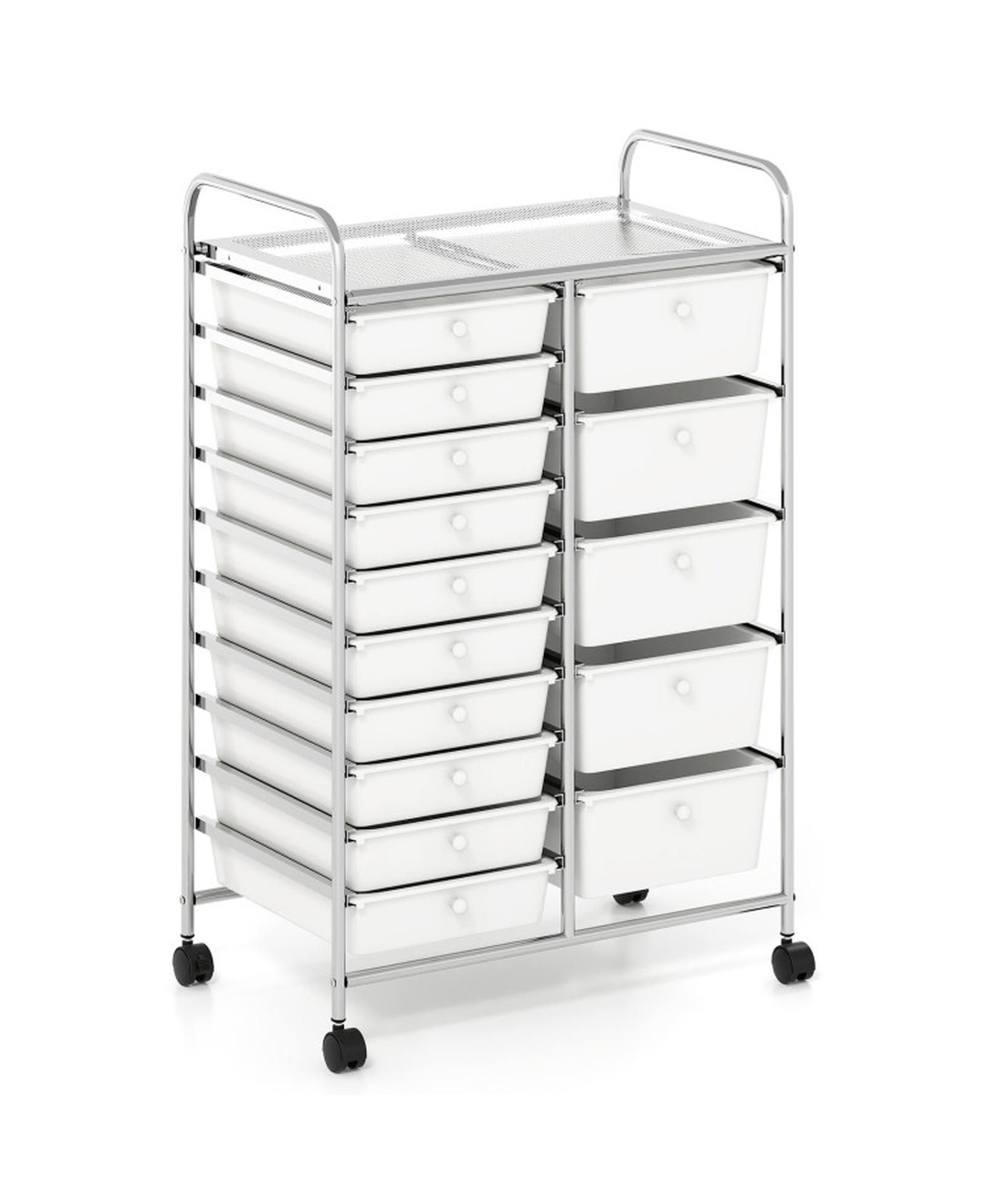 GOUUN 15-Drawer Chrome Rolling Storage Trolley with 88 lbs Total Capacity