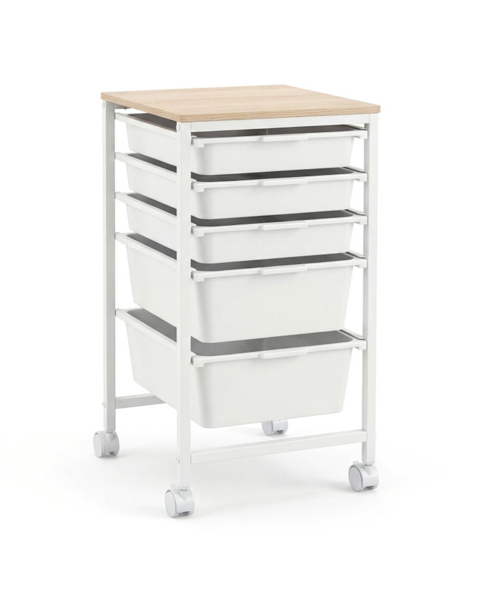 GOUUN 5-Drawer Rolling Storage Cart with Wooden Tabletop, Metal Frame and Lockable Casters