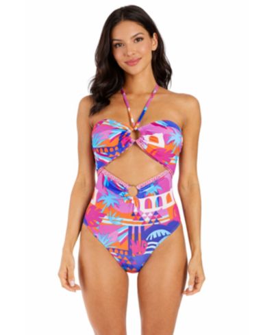 La Moda Clothing Женский Cut-Out Tropical One-Piece Swimsuit