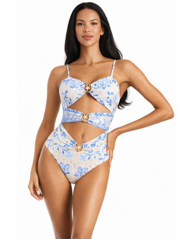 Женский слитный купальник La Moda Clothing Blue Floral Cut-Out, элегантная пляжная одежда