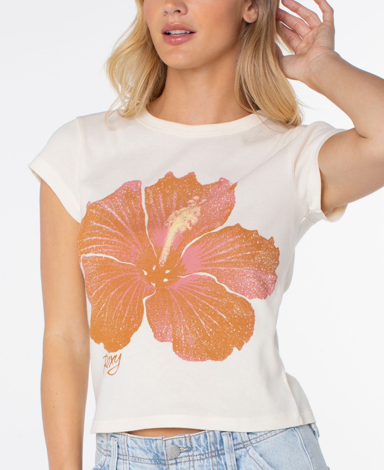 Roxy Women's Hibiscus Print Crewneck T-Shirt