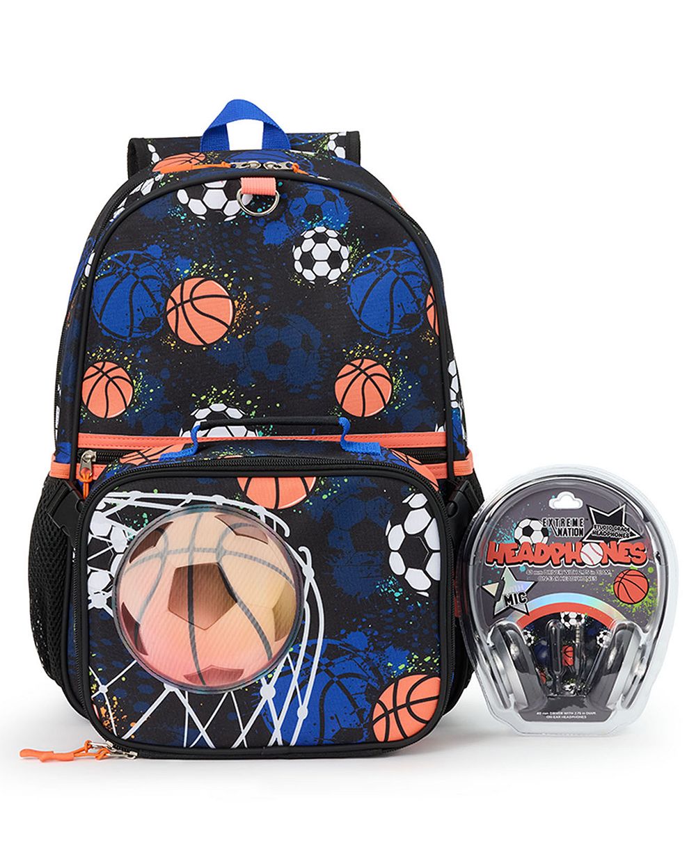 Extreme Nation Boys' Lenticular Sports Backpack, Lunch Box and Headphone, 3-Piece Set
