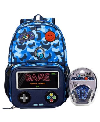 Extreme Nation Boys' Camo Gamer Backpack, Headphone and Lunch Box, 3-Piece Set