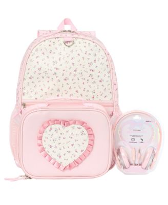 Rainbow Sugar Girls' Floral Love Backpack, Lunch Bag and Headphone, 3-Piece Set