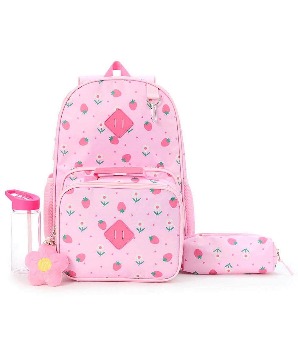 Rainbow Sugar Girls' Watercolor Elevated Backpack, Lunchbox, Pencil Case Set, Water Bottle with Lavender Lid and Carabinar, 5-Piece Set