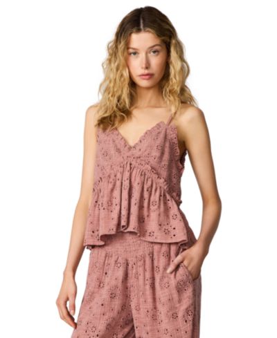 Steve Madden Women's Bryna Sleeveless Eyelet V-Neck Top
