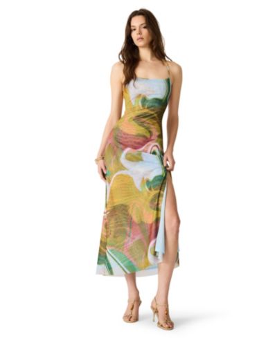 Steve Madden Women's Adella Printed Square Neck Mesh Midi Dress