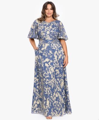 Вечернее платье Betsy & Adam Plus Size V-Neck Foil Printed