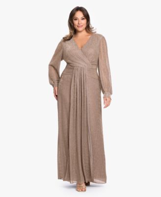 Платье Plus Size Betsy & Adam V-Neck Lurex Knit Ball Gown