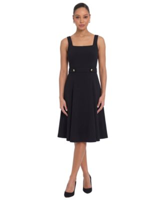 London Times Petite Square Neck Sleeveless Scuba Crepe Midi Dress