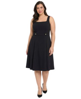 London Times Plus Size Square-Neck Sleeveless Scuba Crepe Midi Dress