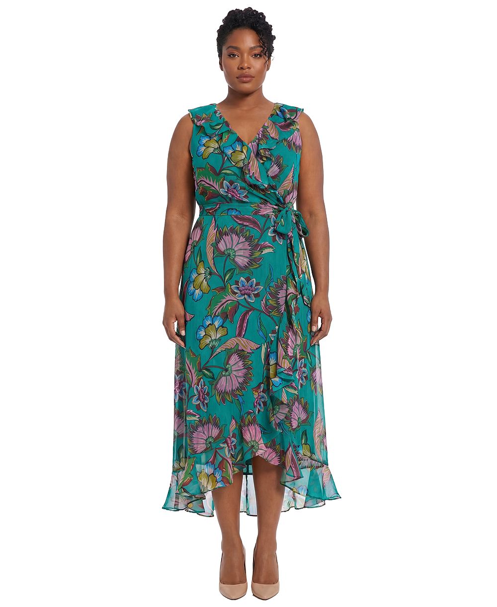 London Times Plus Size Flutter-Sleeve Dress