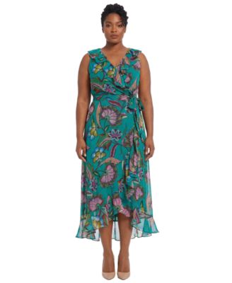 London Times Plus Size Flutter-Sleeve Dress
