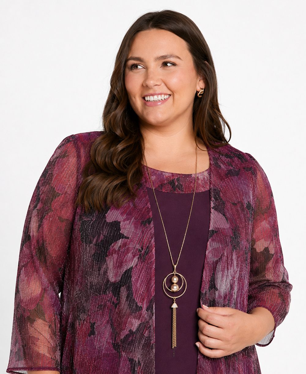 R & M Richards Plus Size Waterfall Scoop Neck Dress & Jacket, 2-Piece Set