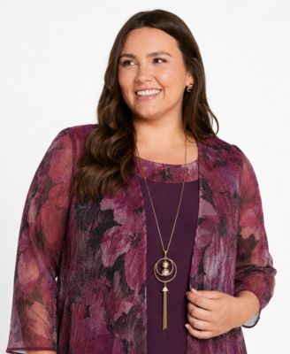 R & M Richards Plus Size Waterfall Scoop Neck Dress & Jacket, 2-Piece Set