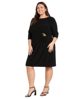 R & M Richards Plus Size Side Buckle Boat Neck Dress