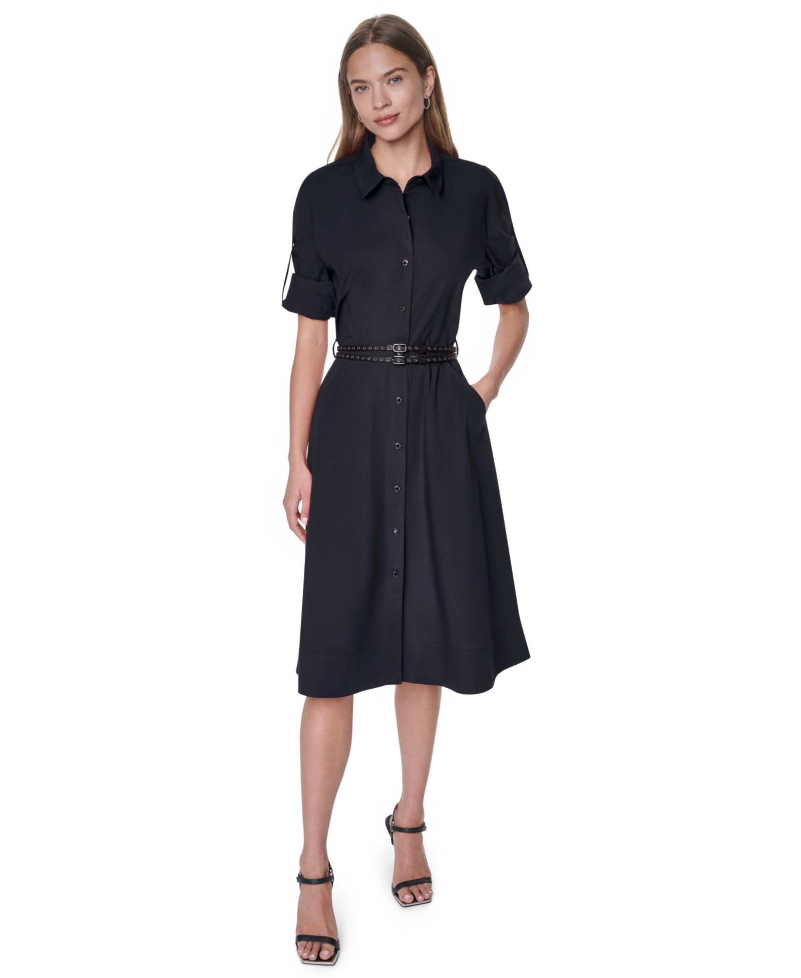 DKNY Petite Roll-Tab Button-Down Dress