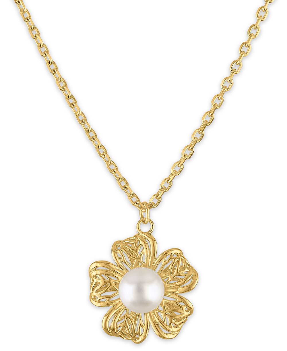 Macy's ожерелье с подвеской из культивированного речного жемчуга (6mm) в 14k желтом золоте поверх Sterling Silver