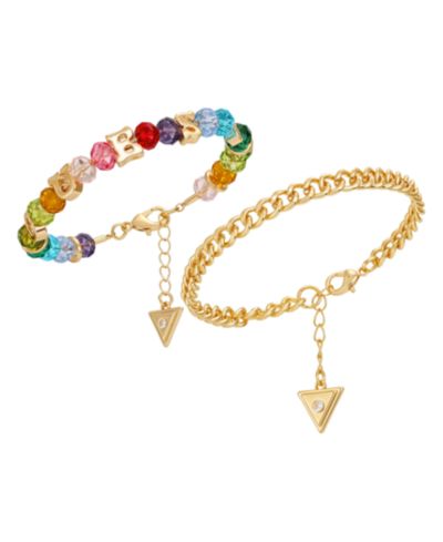 GUESS 2-Pc. Gold-Tone Rainbow Beaded Bracelet Set
