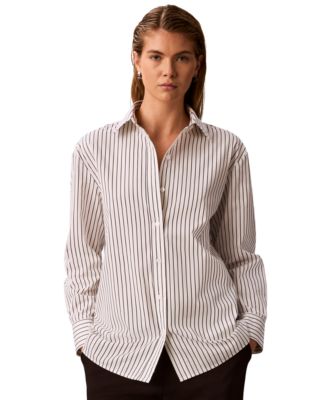 Calvin Klein Women's Striped Collared Neck Shirt