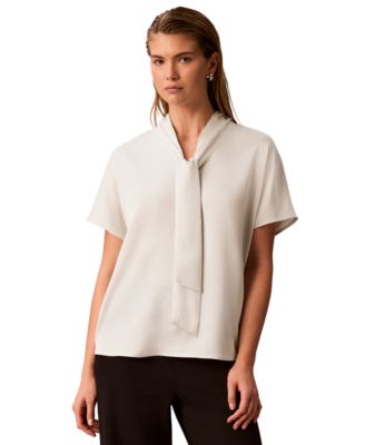 Calvin Klein Women's Matte Satin Tie-Neck Blouse