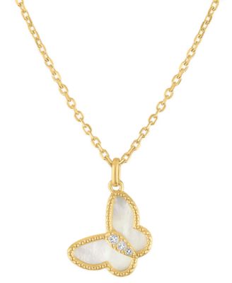 Macy's Подвеска Butterfly из Mother Of Pearl и White Topaz в 14k Gold over Sterling Silver