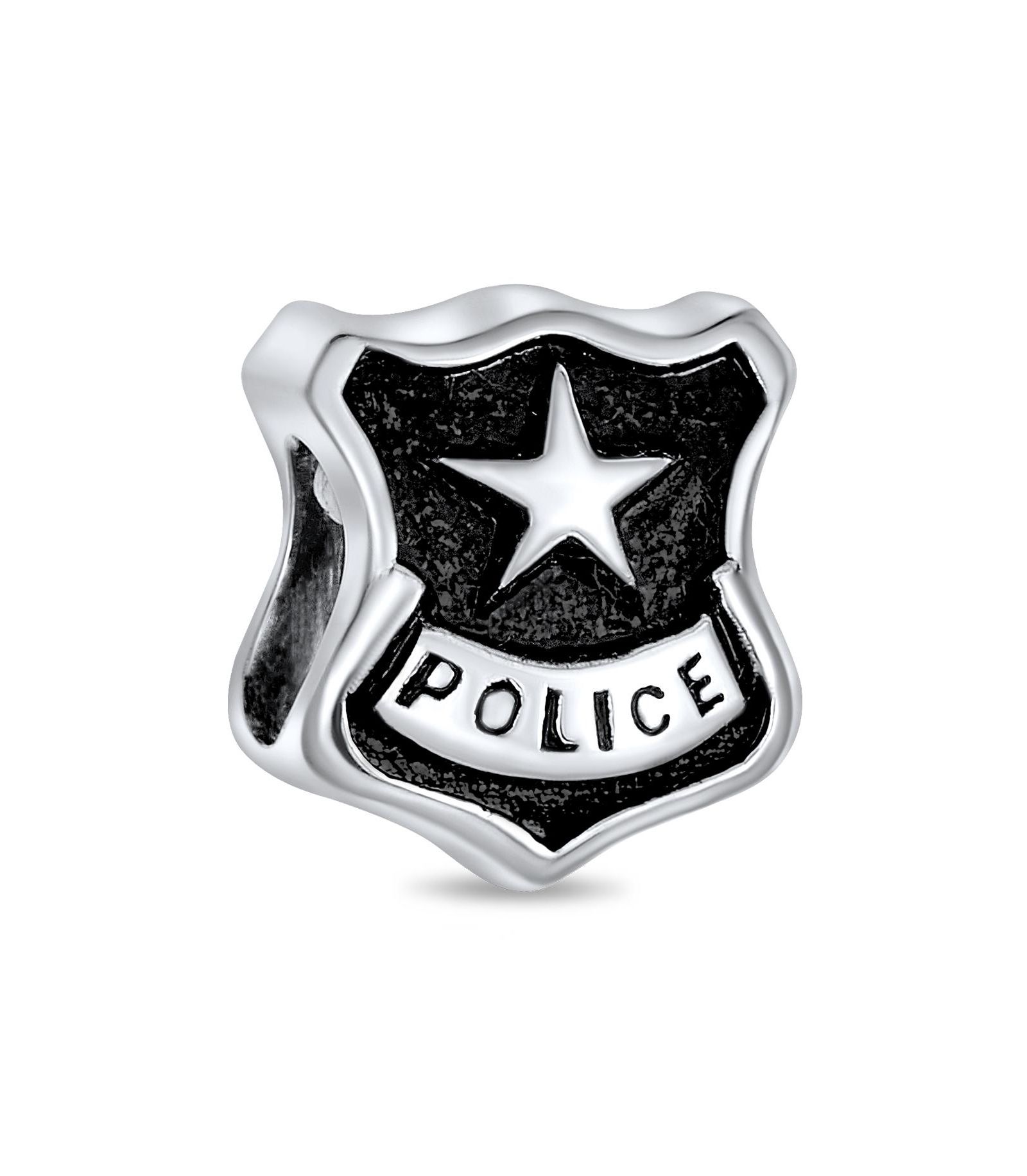 Bling Jewelry Serve Protect Officer Shield Badge Charm Bead .925 Sterling Silver For Bracelet