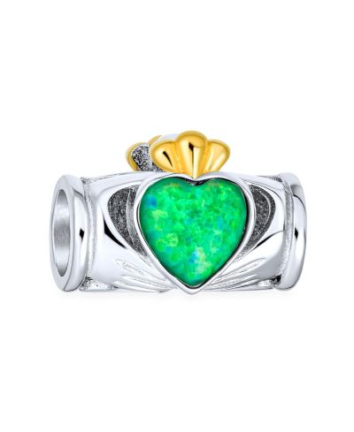 Подвеска Bling Jewelry Green Opal Heart Claddagh из серебра.925 для браслета