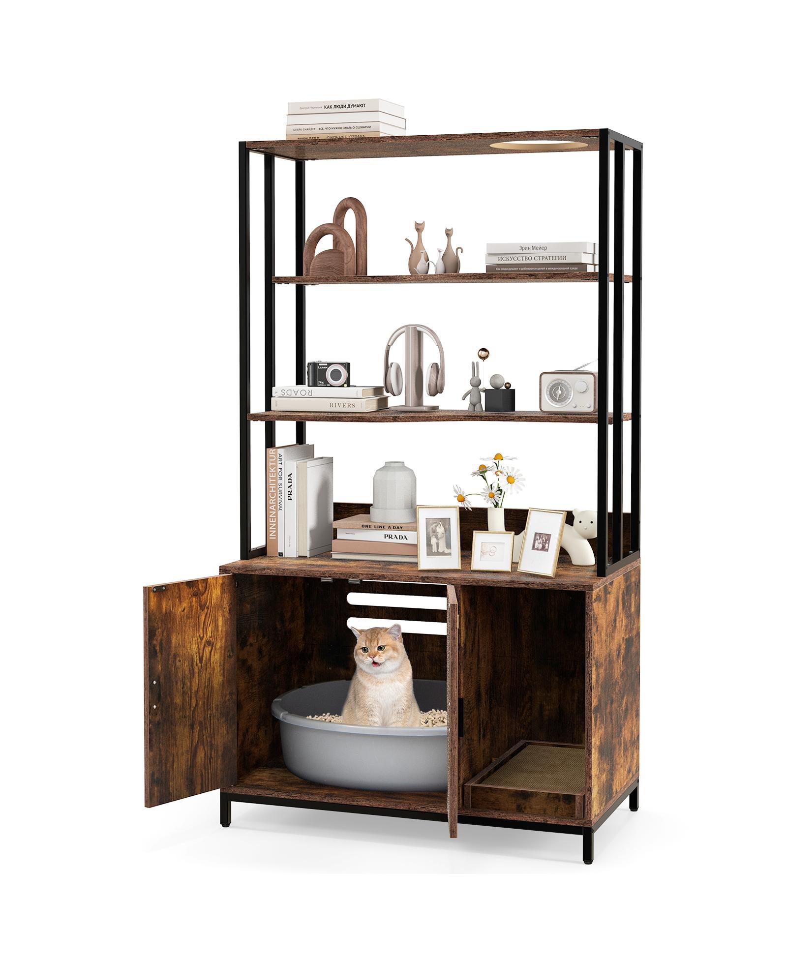 COZITO Cat Litter Box Enclosure 3-Tier 61 in Shelves Scratcher