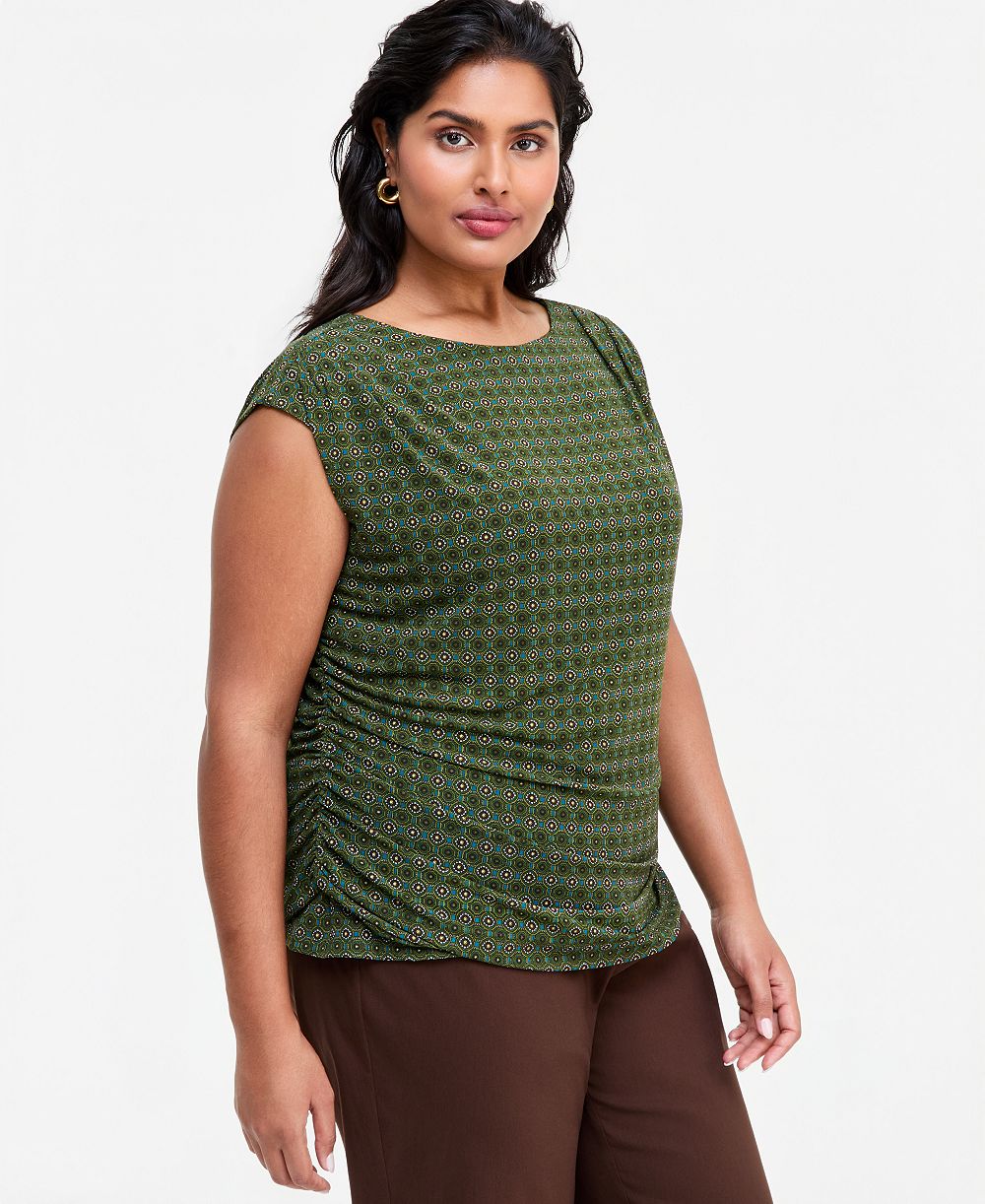 I.N.C. International Concepts Plus Size Boat Neck Mesh Geometric-Print Tank, Macy's Exclusive