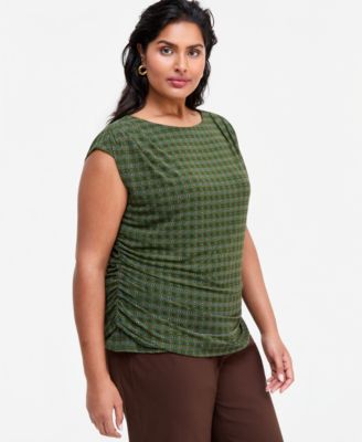 I.N.C. International Concepts Plus Size Boat Neck Mesh Geometric-Print Tank, Macy's Exclusive