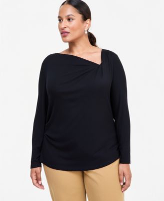 I.N.C. International Concepts Plus Size Drape Cowl Long-Sleeve Blouse, Macy's Exclusive
