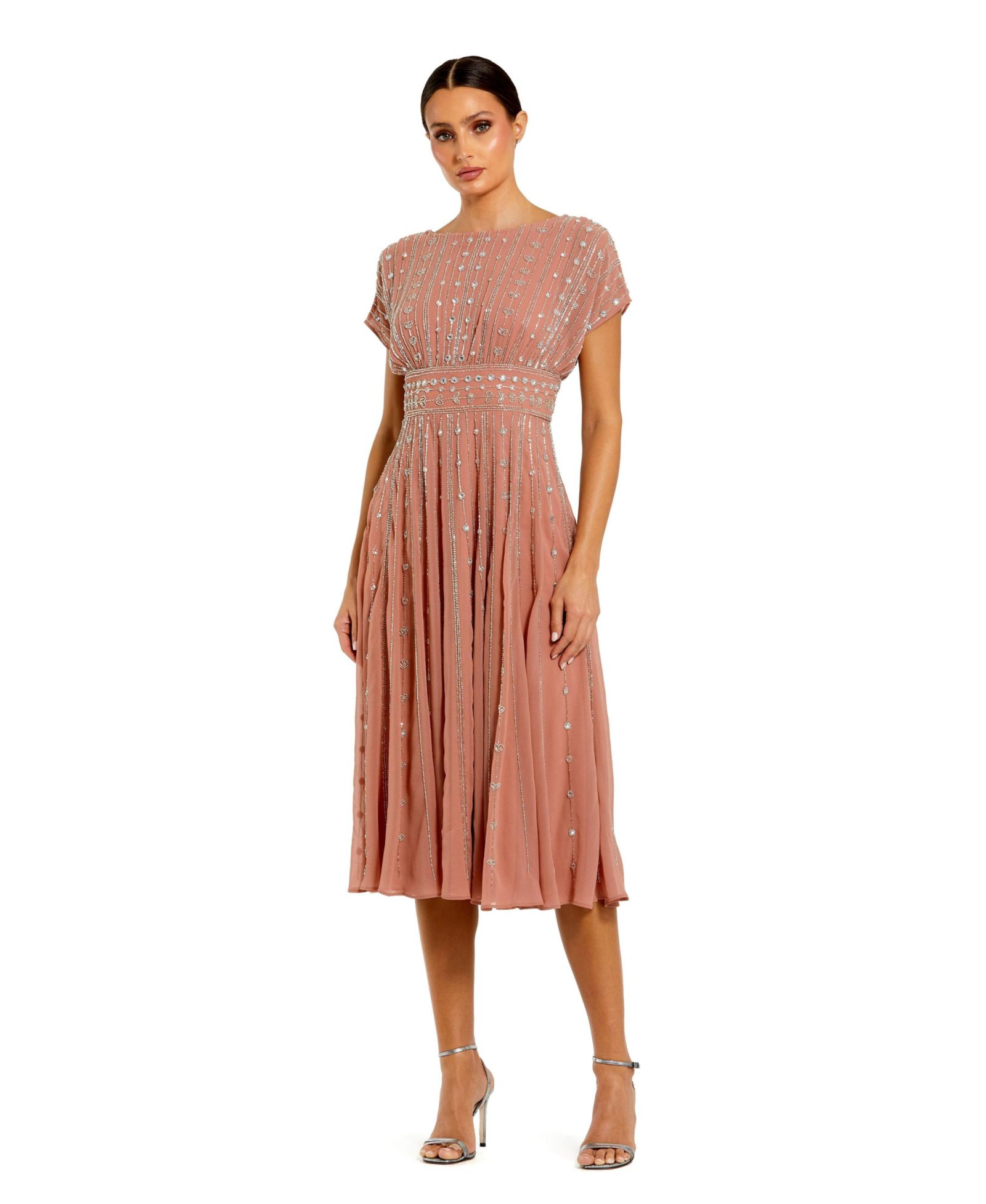 Mac Duggal Women's Embellished Beaded Georgette Blouson A-Line Midi Dress