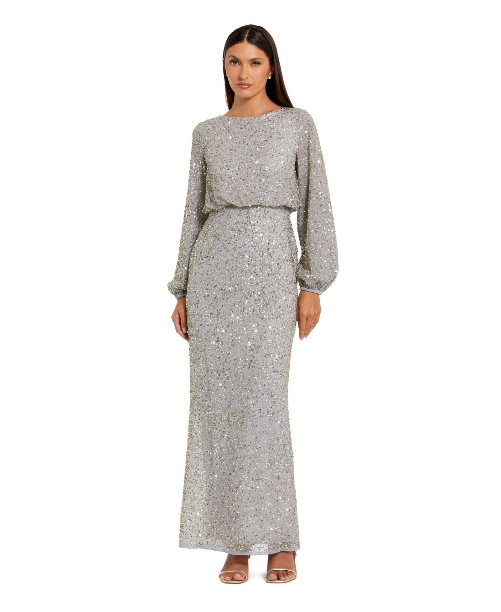 Женское вечернее платье Mac Duggal Beaded Mesh Blouson Sleeve