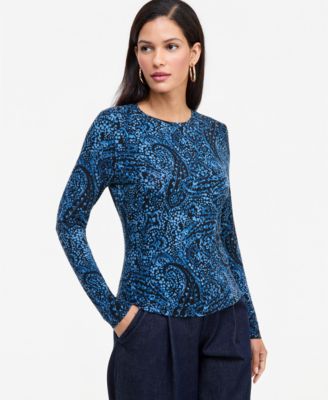 I.N.C. International Concepts Women's Long-Sleeve Paisley Knit Top, Macy's Exclusive