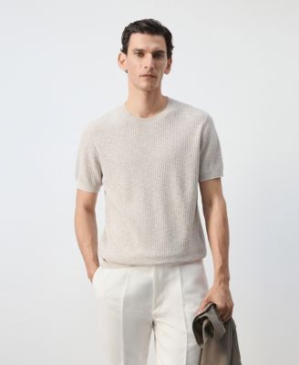 Mango Men's Ribbed Linen-Cotton Blend T-Shirt
