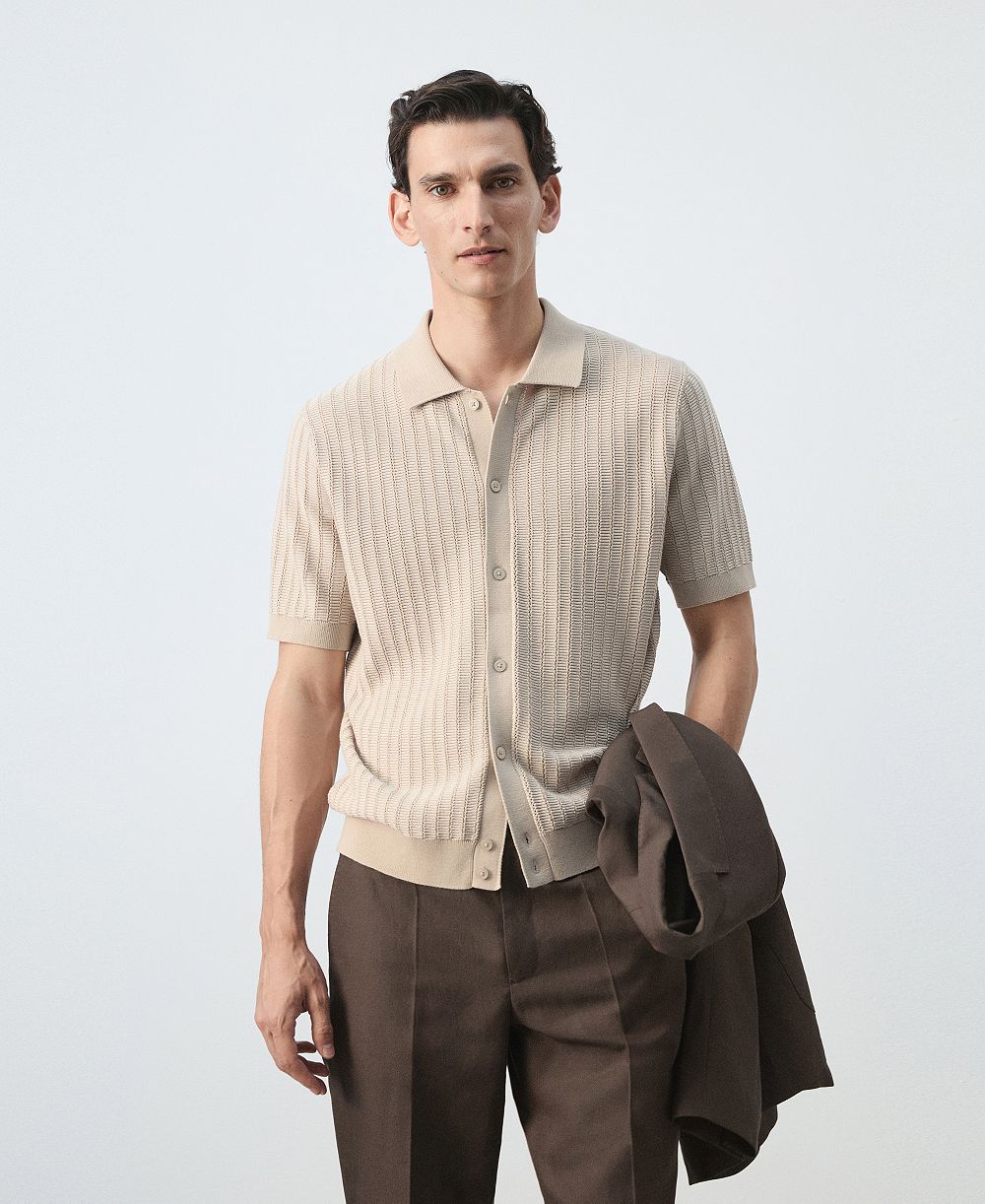 Mango Men's Structured Cotton Knit Polo Shirt