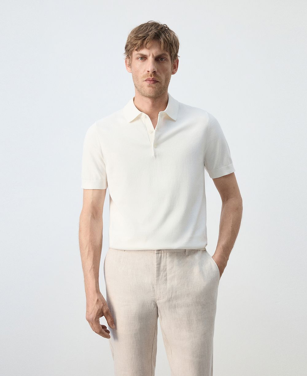 Mango Men's Cotton Fine-Knit Polo Shirt