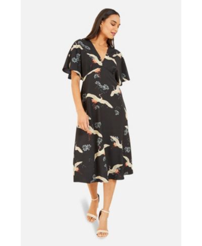 Yumi Women's Short Sleeve V-Neck Midi Dress