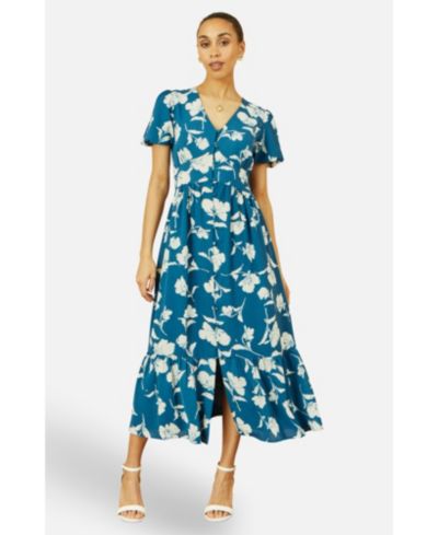 Yumi Women's Floral Button Down Floral Midi Dress
