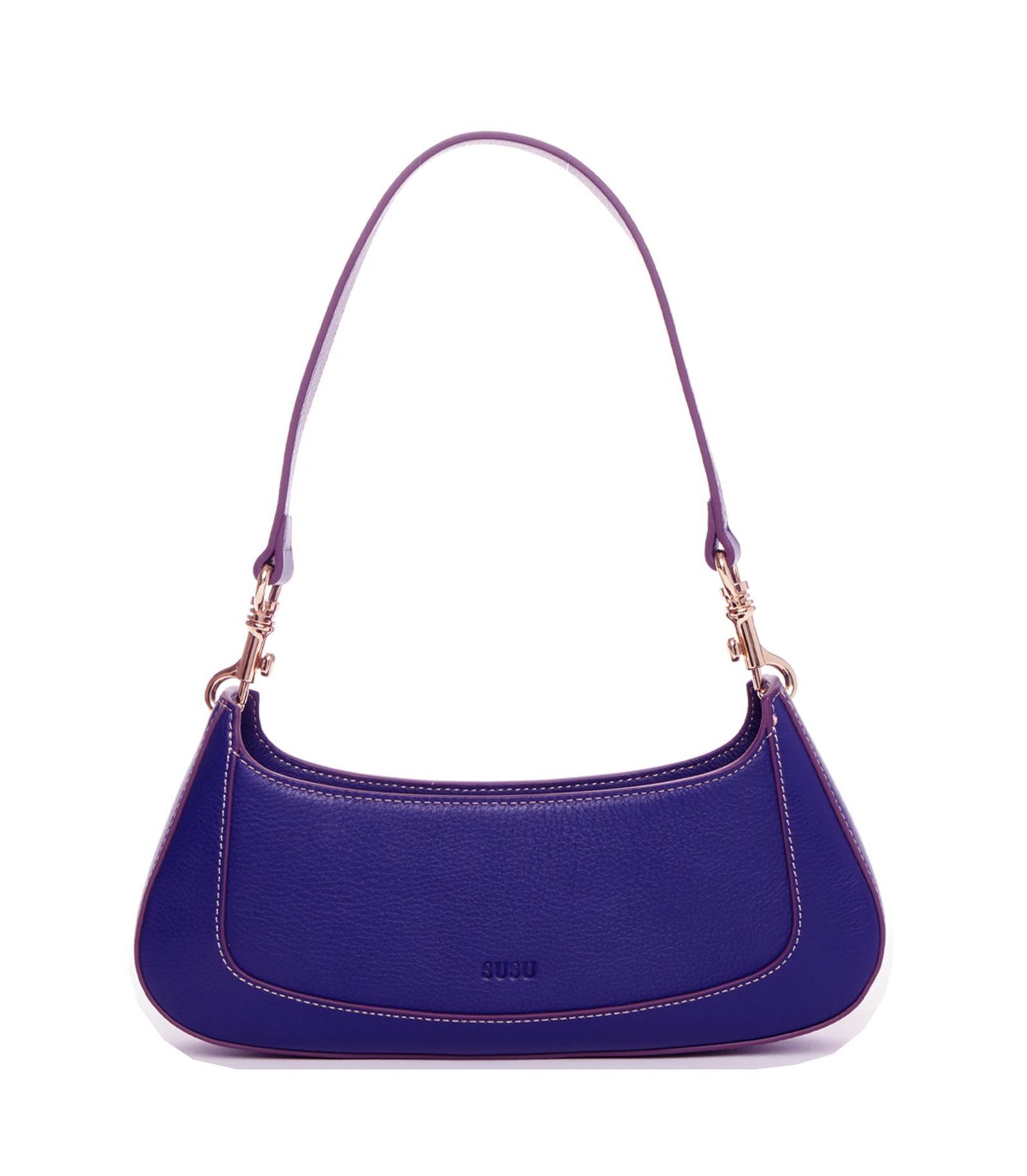 SUSU Women's Pebbled Leather Baguette Shoulder Bag East West Crescent Hobo Purse