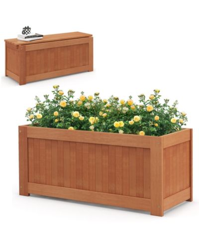 Садовый ящик Gymax Wood Outdoor Planter Box 2-in-1 с сиденьем