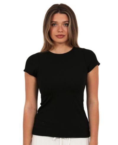 24seven Comfort Apparel Women's Ribbed Knit Short-Sleeve Top